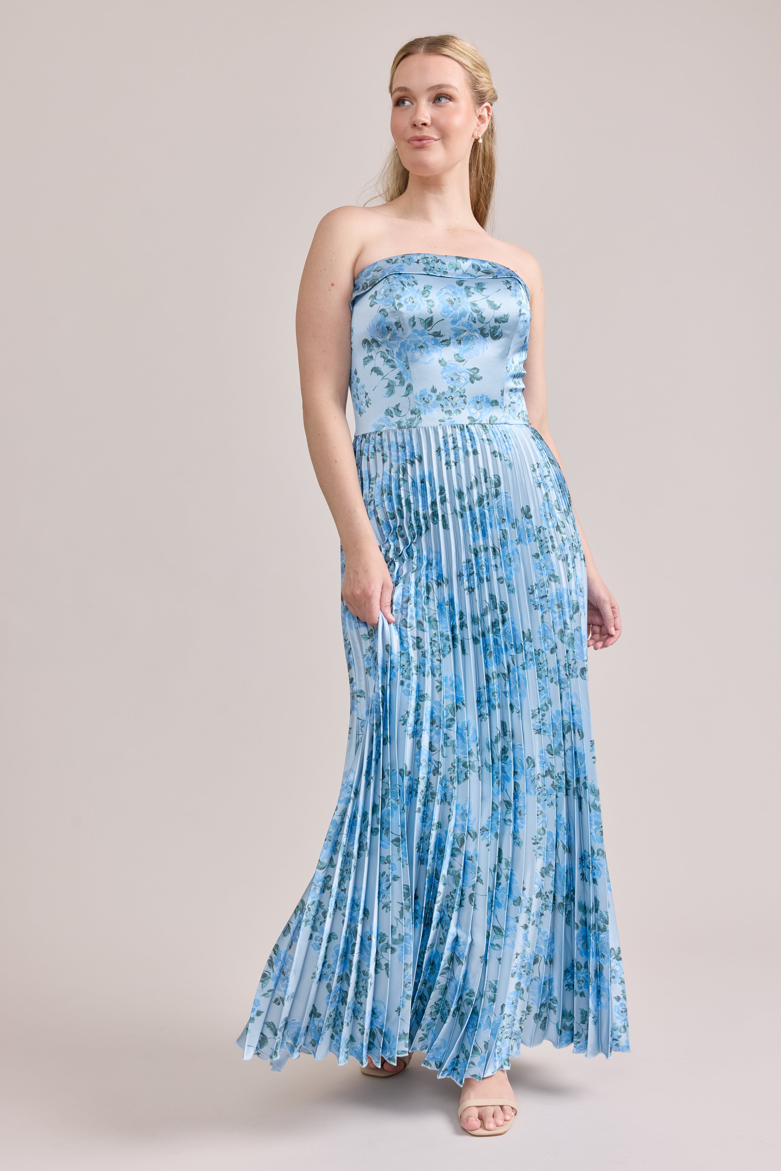 Saylor Satin Pleated Floral Print Dress