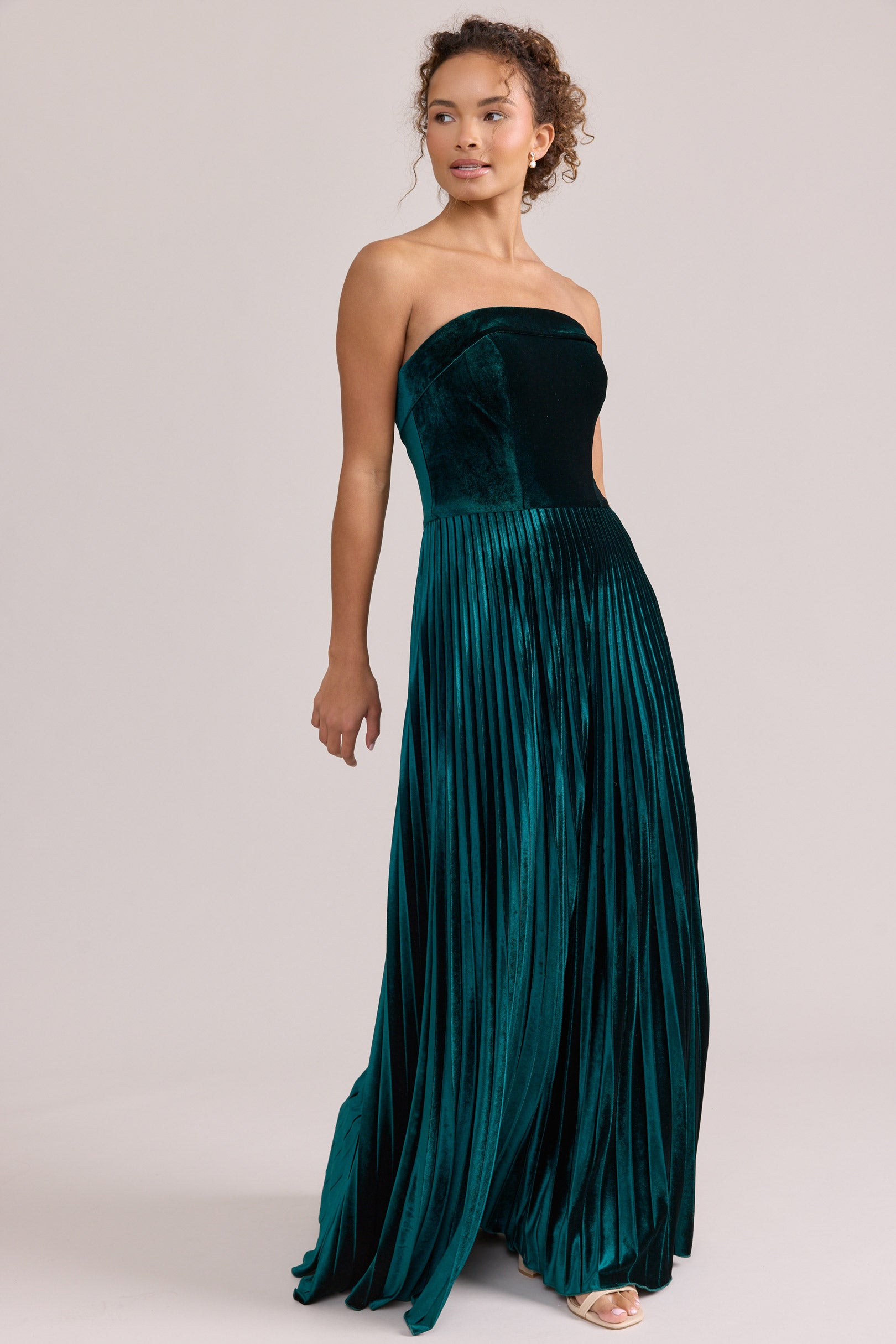 Saylor Velvet Pleated Dress | Made To Order Classic Emerald Saylor Velvet Pleated Dress | Made To Order Classic Emerald