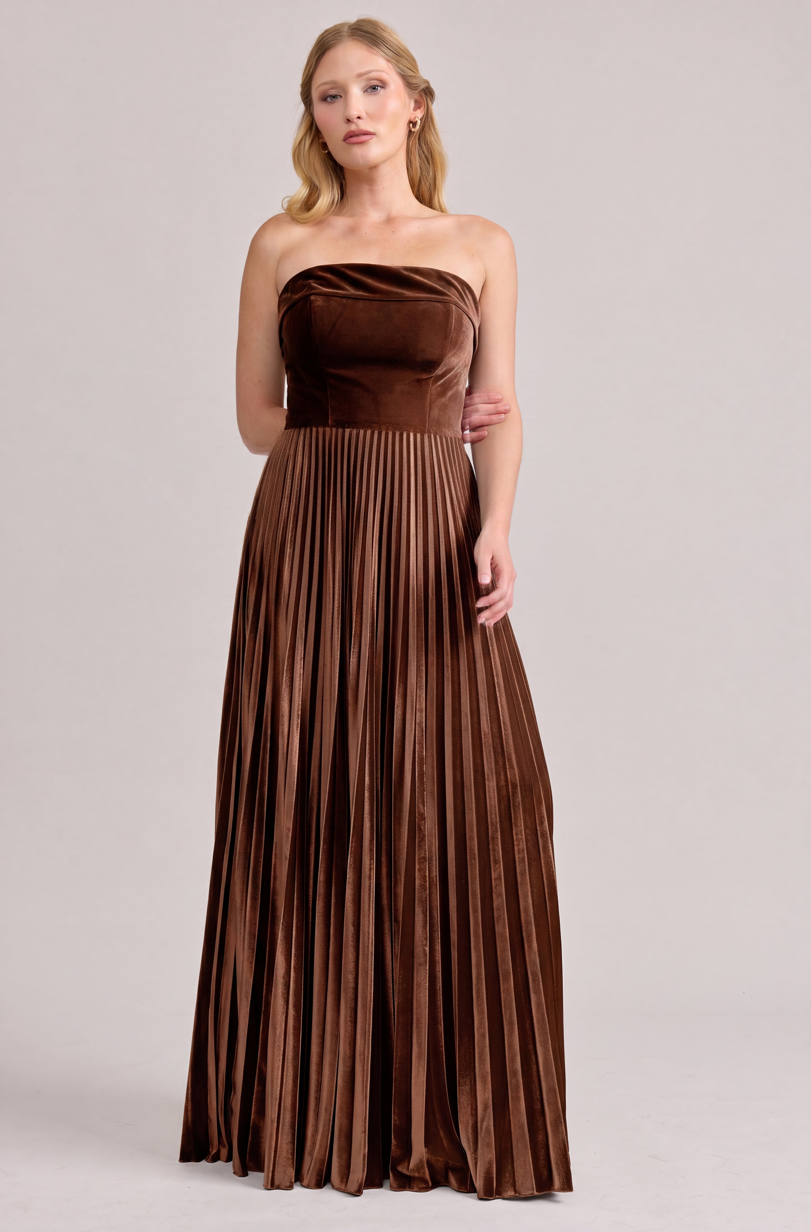velvet pleated dress Mahogany perfect for making a Wedding Dress Shopping Custom Color:Sweet Blue style:tank-dress