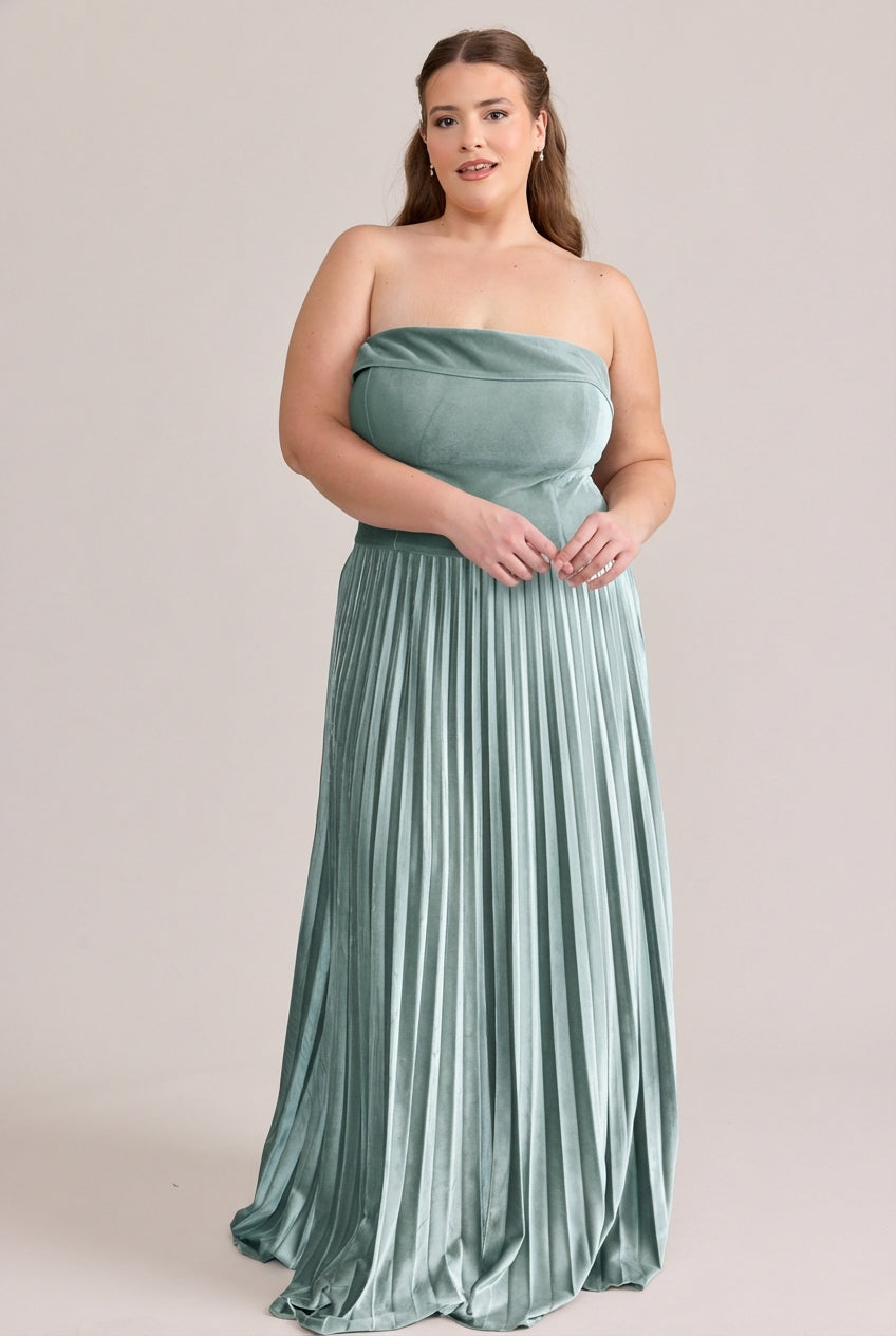 velvet pleated dress Elegant Ankle Length Pleats Velvet Wedding Guest Dress
