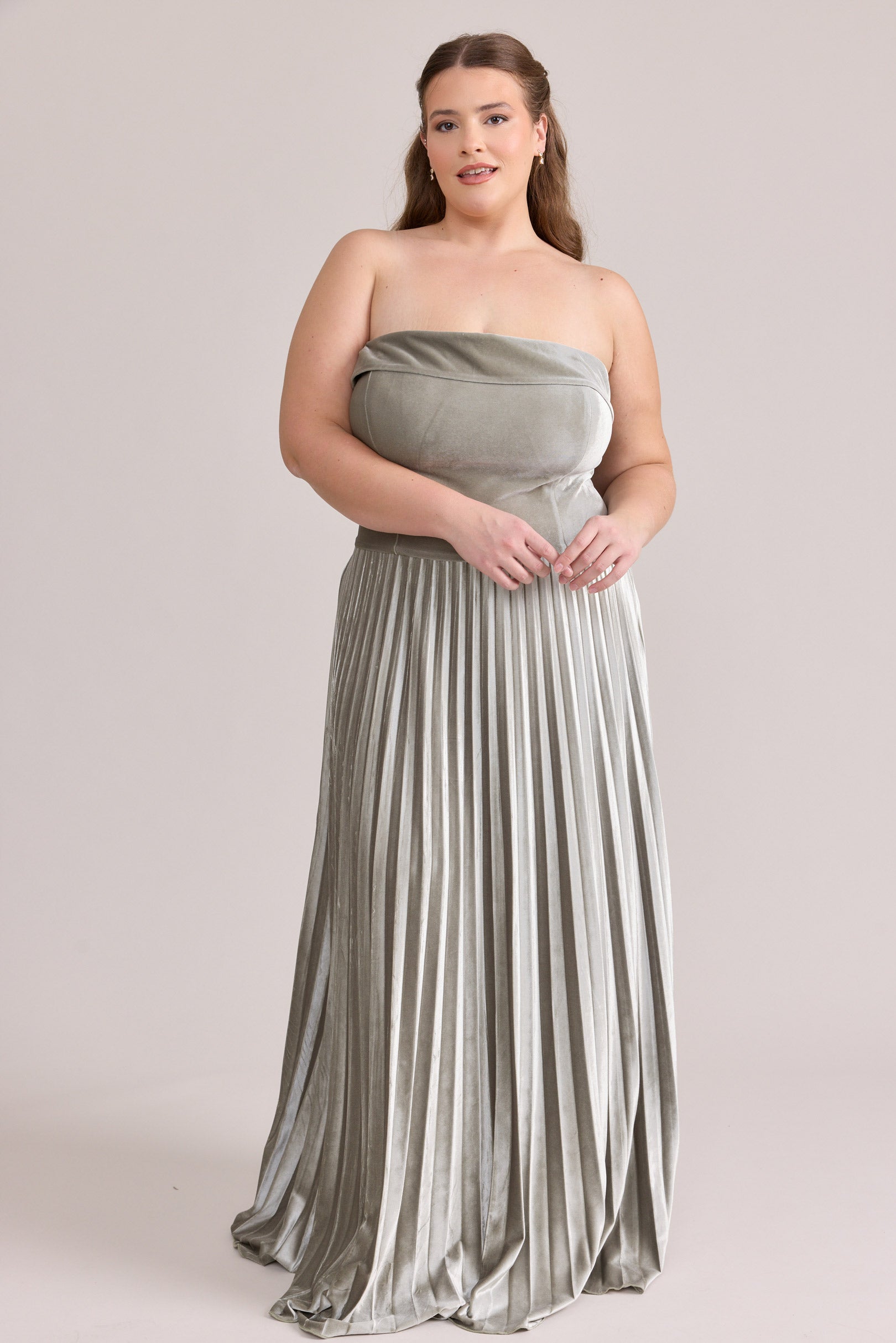 Saylor Velvet Pleated Dress | Made To Order Silver Sage