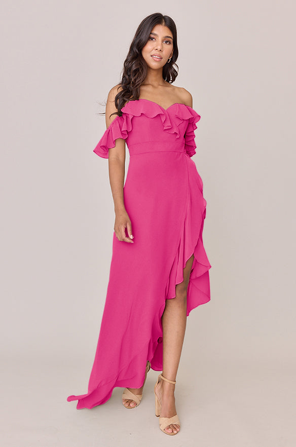 malibu color bridesmaid dresses Off Shoulder A-Line Satin Maxi Bridesmaid Dress for Elegant Occasions main image 1