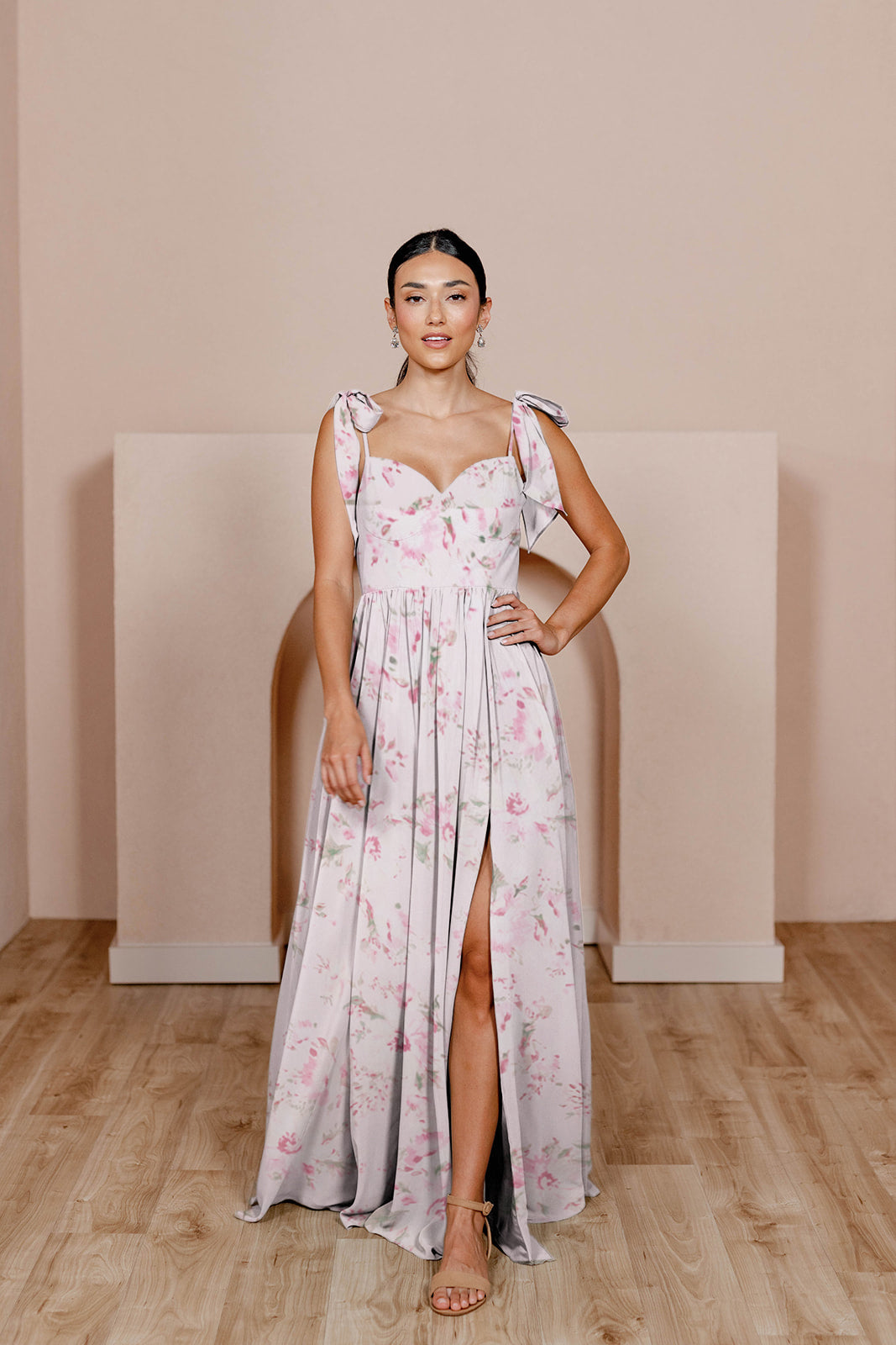 Blush Floral Print - Unavailable After Nov 20th Bridesmaid Dress at Revelry | Harper Chiffon Faux Wrap Dress | Made to Order Blush Floral Print 