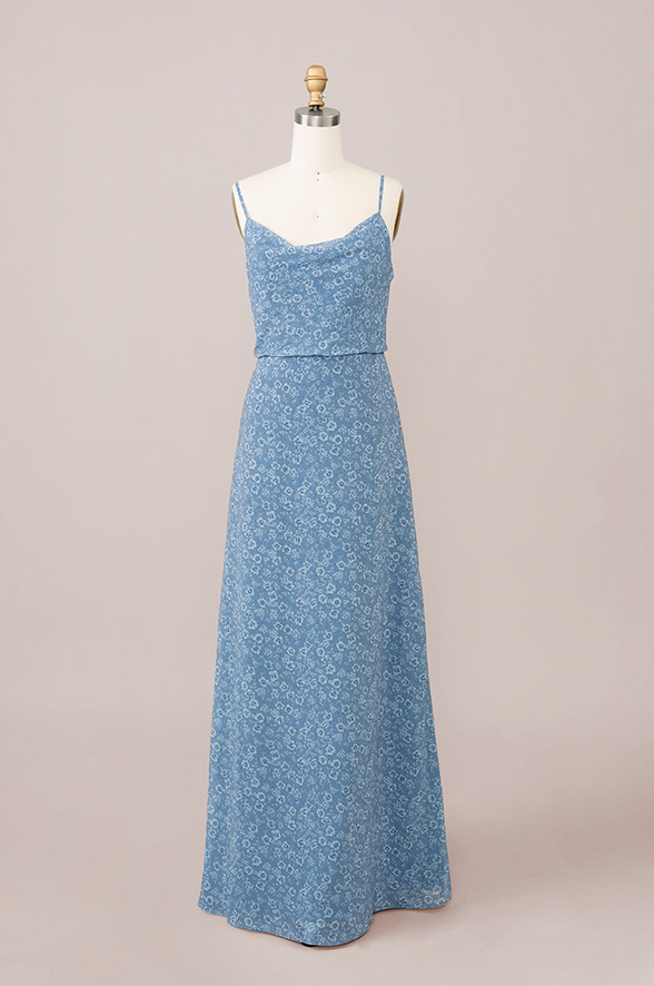 floral dusty blue bridesmaid dress Skye Chiffon Floral Print Dress