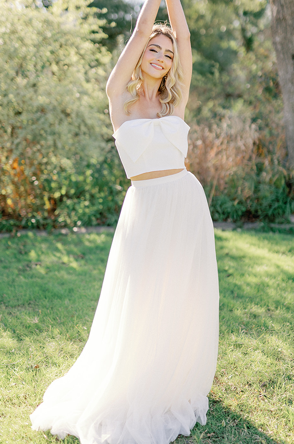 Lace crop top wedding dress • two piece bridal gown • alternative party  dress
