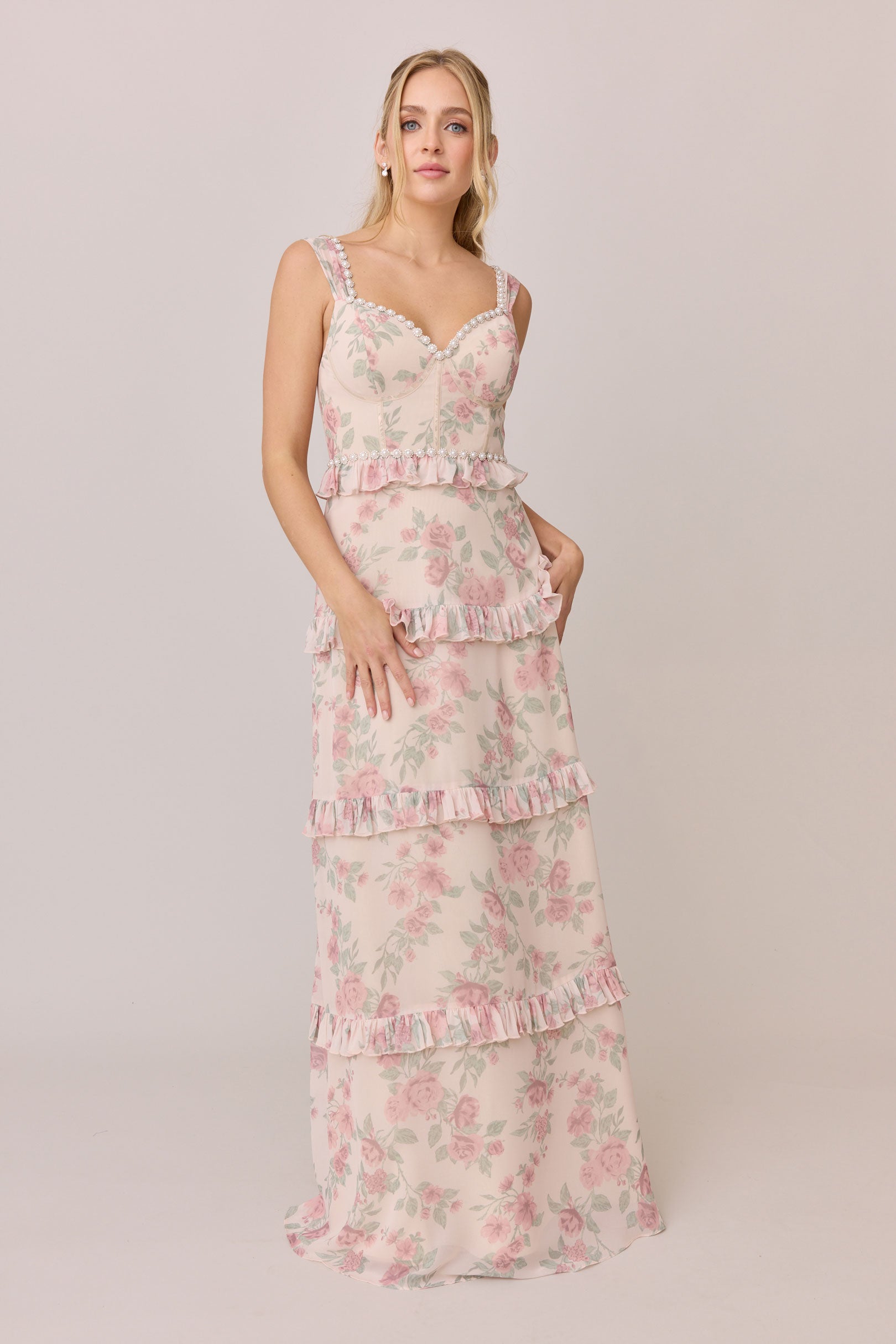 Sloane Luxe Chiffon Floral Print Dress