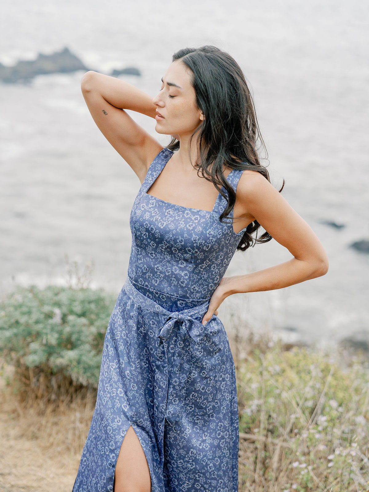 dusty blue floral dress Maxi evening party or any other occasions Zapaka Women Dusty Blue Floral