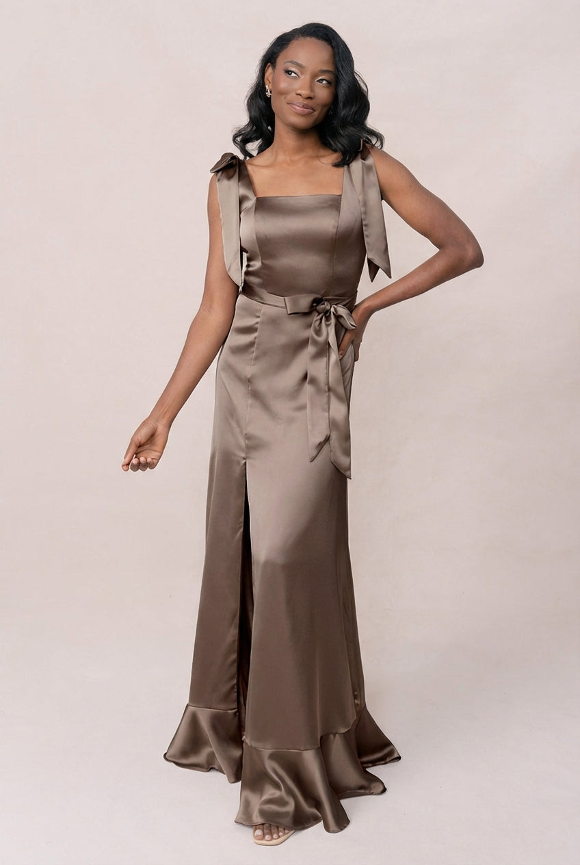 taupe satin dress Stevie Satin Dress