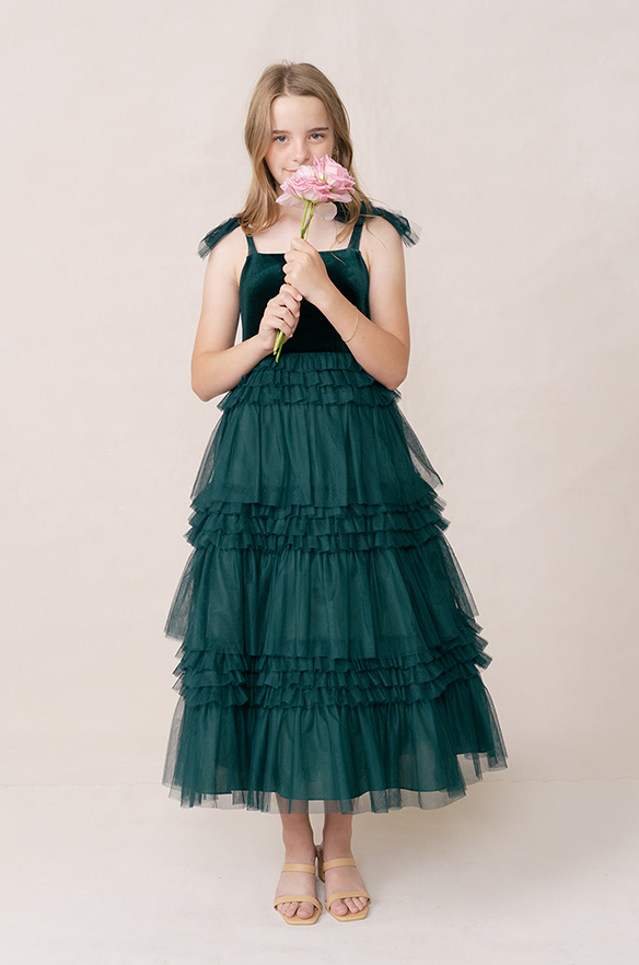 Juniors Tallulah Velvet + Tulle Dress | Made to Order Classic Emerald Velvet / Classic Emerald Tulle Juniors Tallulah Velvet + Tulle Dress | Made to Order Classic Emerald Velvet / Classic Emerald Tulle