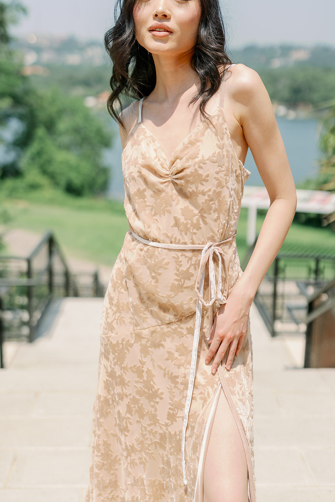 floral burnout velvet dress Mona adhesive bra Bell Sleeve Floral Stretch Burnout