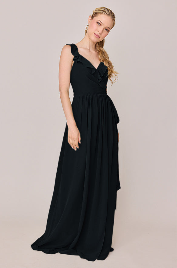 Valerie Chiffon Faux Wrap Dress | Made to Order Black Valerie Chiffon Faux Wrap Dress | Made to Order Black