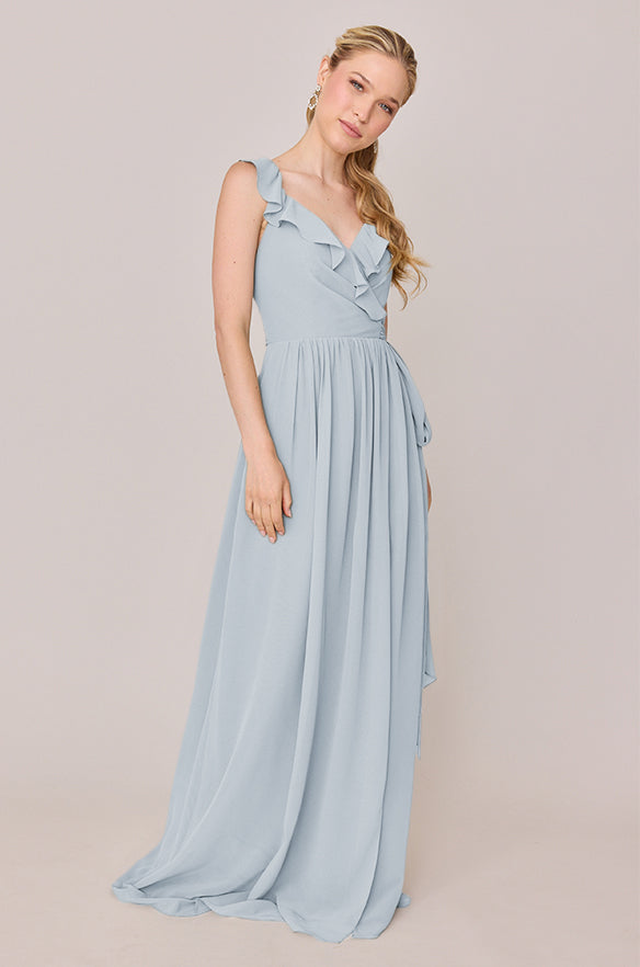 faux-wrap pleated chiffon bridesmaid dress Valerie Chiffon Faux Wrap Dress