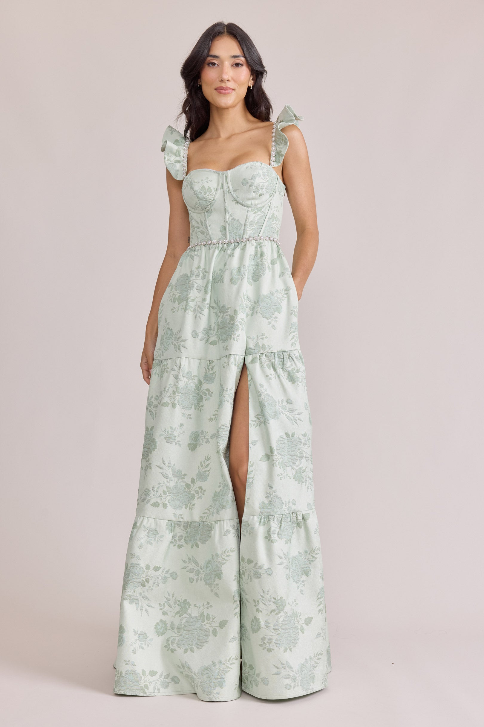 Violet Jacquard Dress | Made To Order Champagne Violet Jacquard Dress | Made To Order Champagne