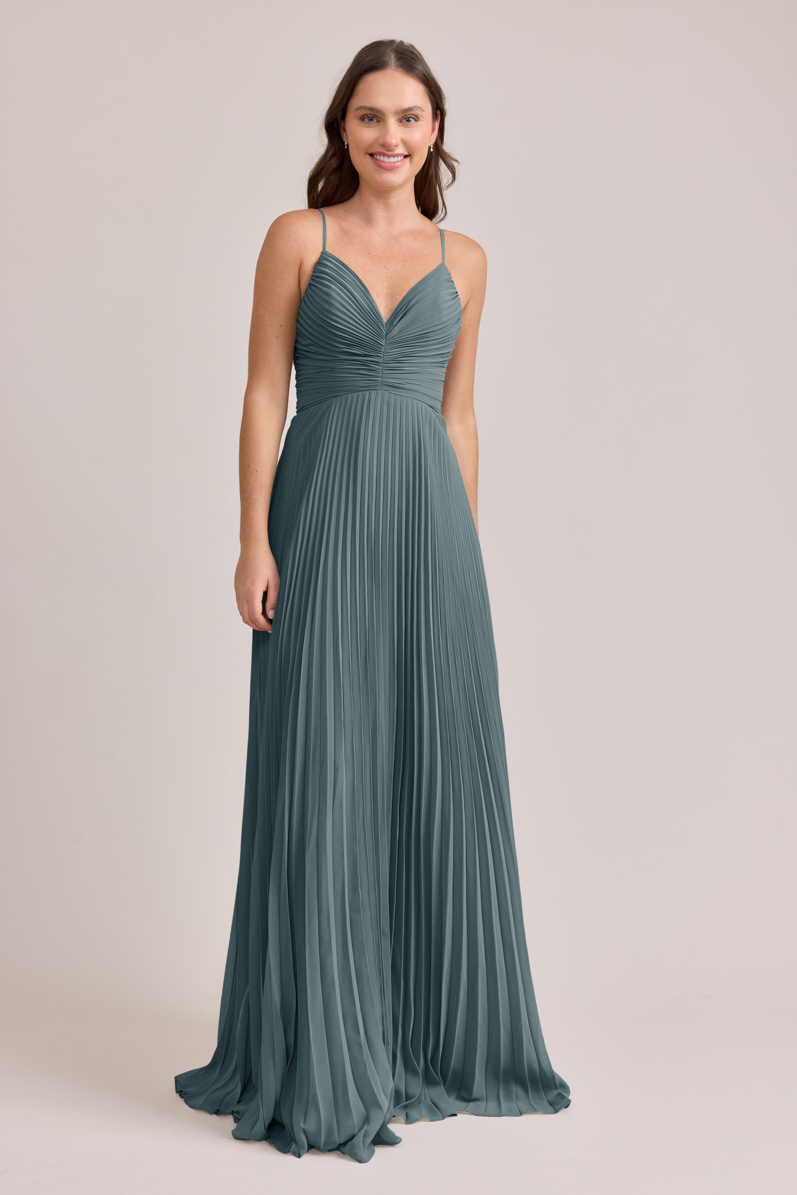 pleated chiffon dress Floor Length V-Neck Pleated Chiffon A-Line Dress