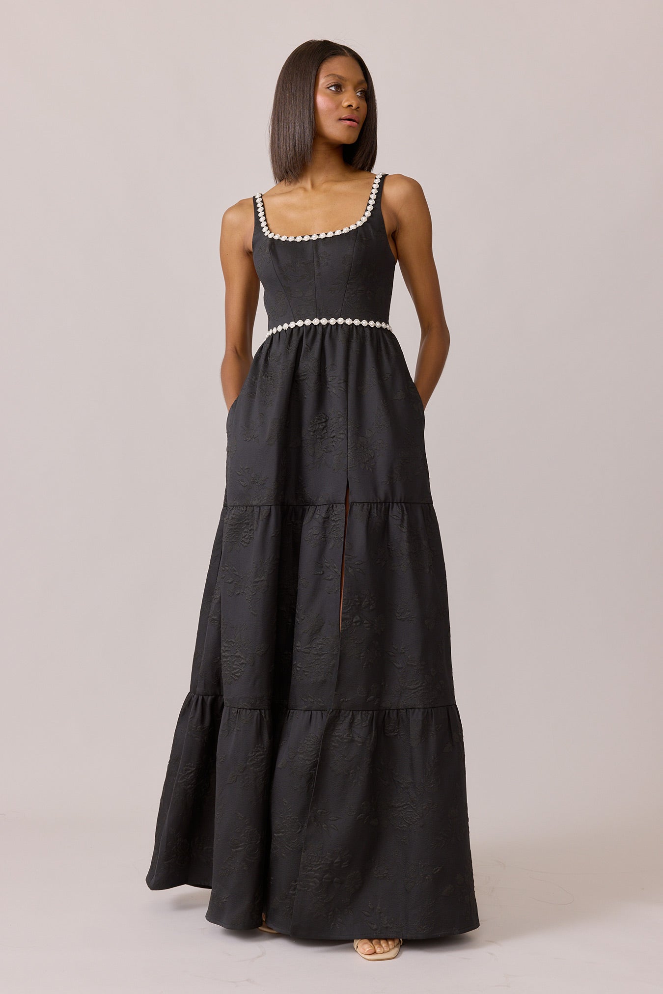 jacquard black dress Arielle Glow Bow / XS by Sugarlips The Marcie Dress is back and is party ready Black Multi Metallic Jacquard Sleeveless