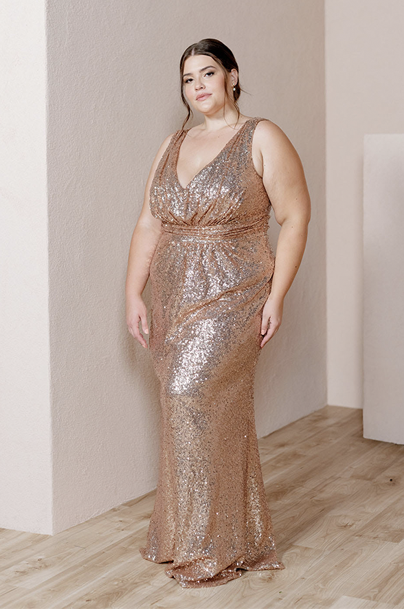 Chloe RoseGold Sequin Dress - RoseGold  Long sleeve maxi dress, Sequin  dress, Plus size formal dresses