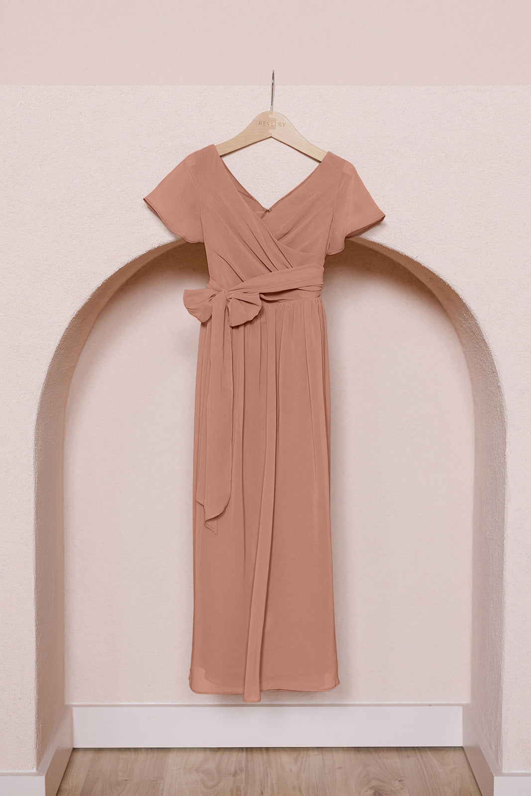 harper chiffon faux wrap dress Juniors Harper Chiffon Faux Wrap Dress | Made To Order Rose Petal