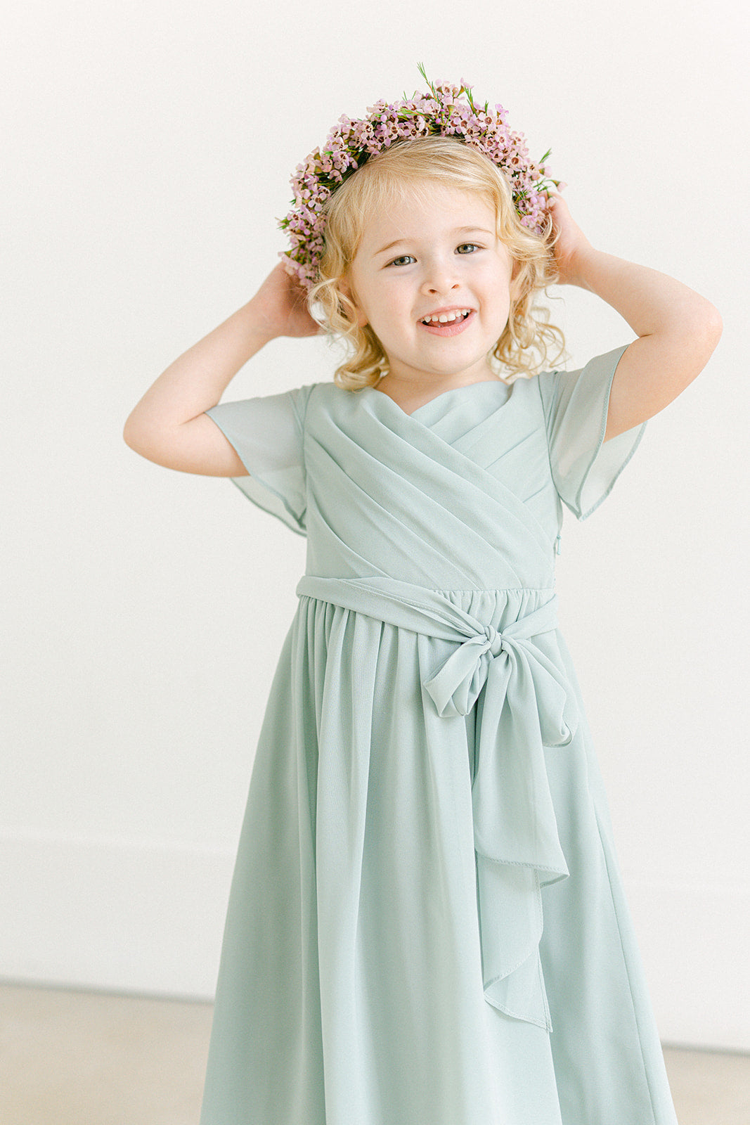 Kids Harper Chiffon Faux Wrap Dress | Made to Order Emerald Kids Harper Chiffon Faux Wrap Dress | Made to Order Emerald