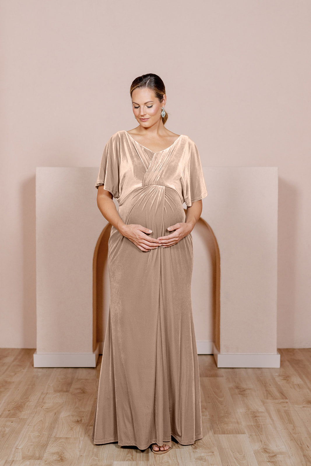 Maternity Gwen Velvet Dress | Made to Order Champagne Maternity Gwen Velvet Dress | Made to Order Champagne