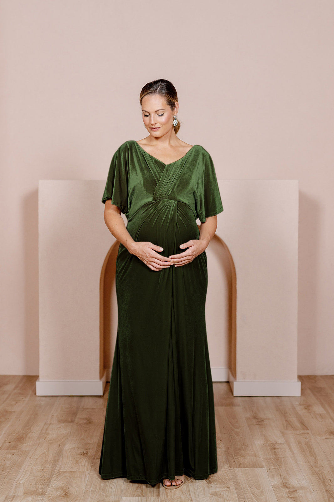Maternity Gwen Velvet Dress | Made To Order Emerald Maternity Gwen Velvet Dress | Made To Order Emerald