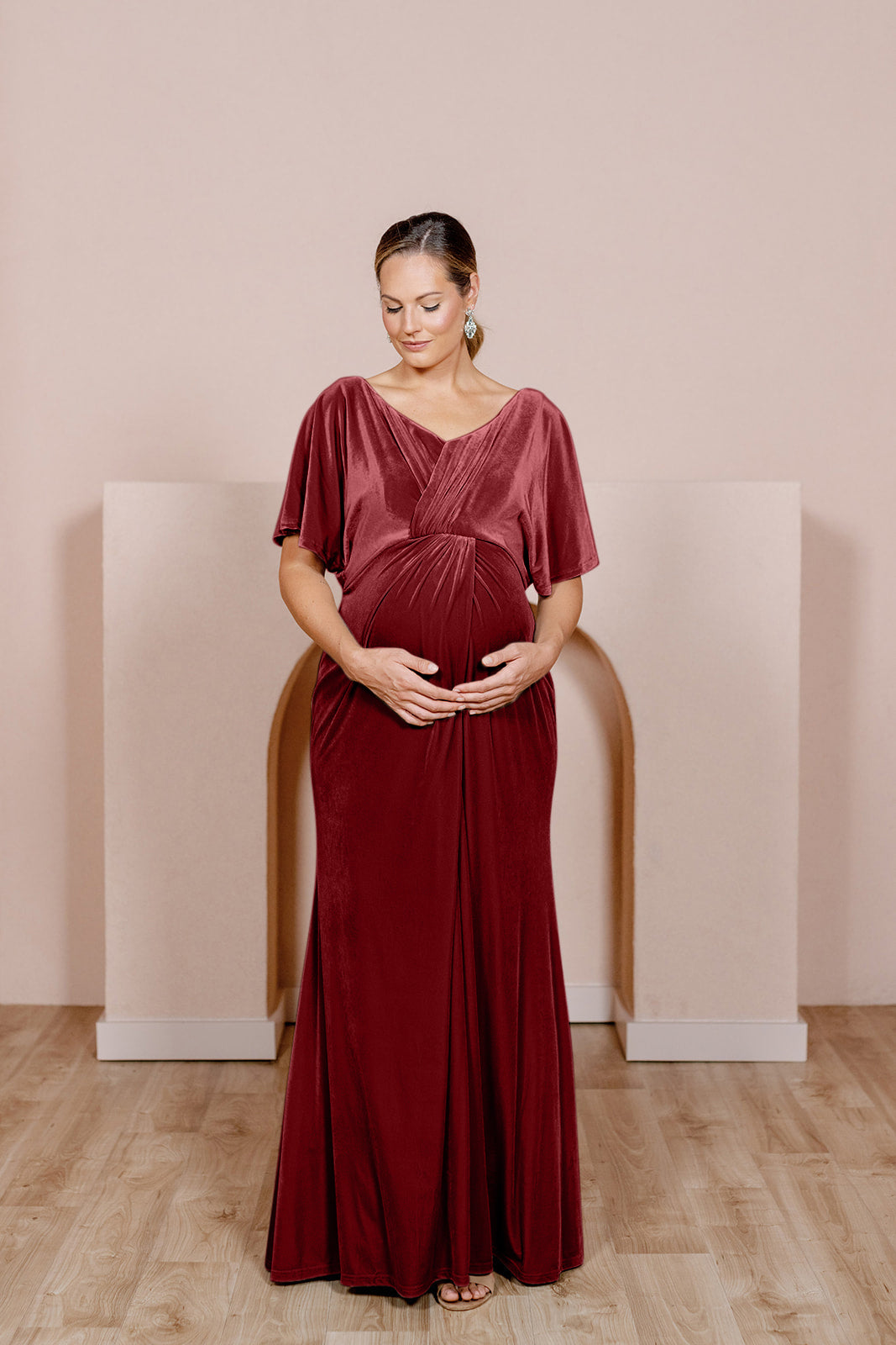 Topshop Maternity Wine Red Crushed Velvet Dress UK 10 Long Sleeve