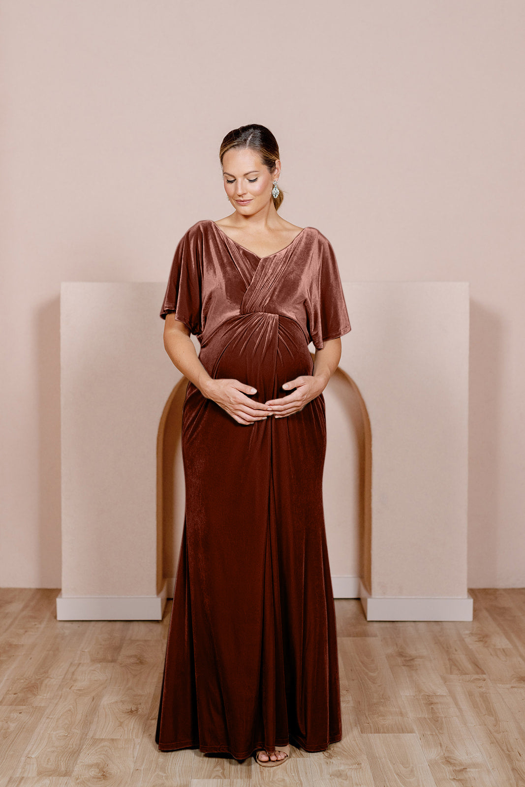 Maternity Gwen Velvet Dress | Made To Order Terracotta Maternity Gwen Velvet Dress | Made To Order Terracotta
