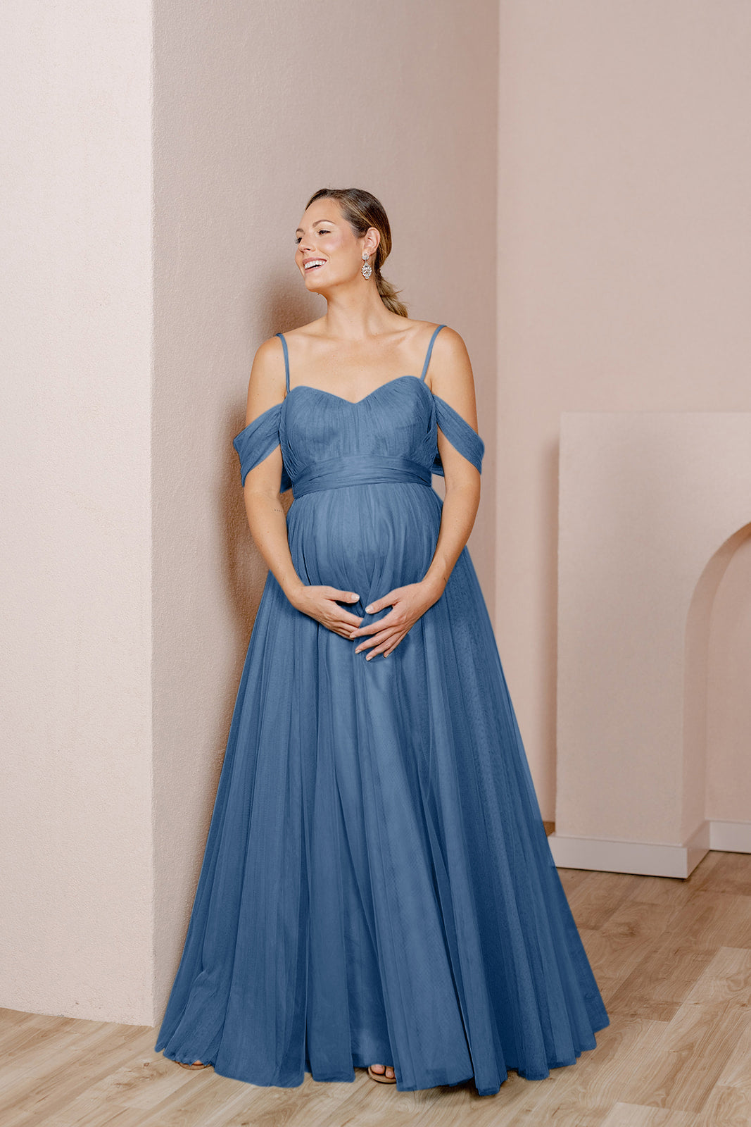 Maternity Rosalie Tulle Convertible Dress | Made To Order Dusty Blue Maternity Rosalie Tulle Convertible Dress | Made To Order Dusty Blue