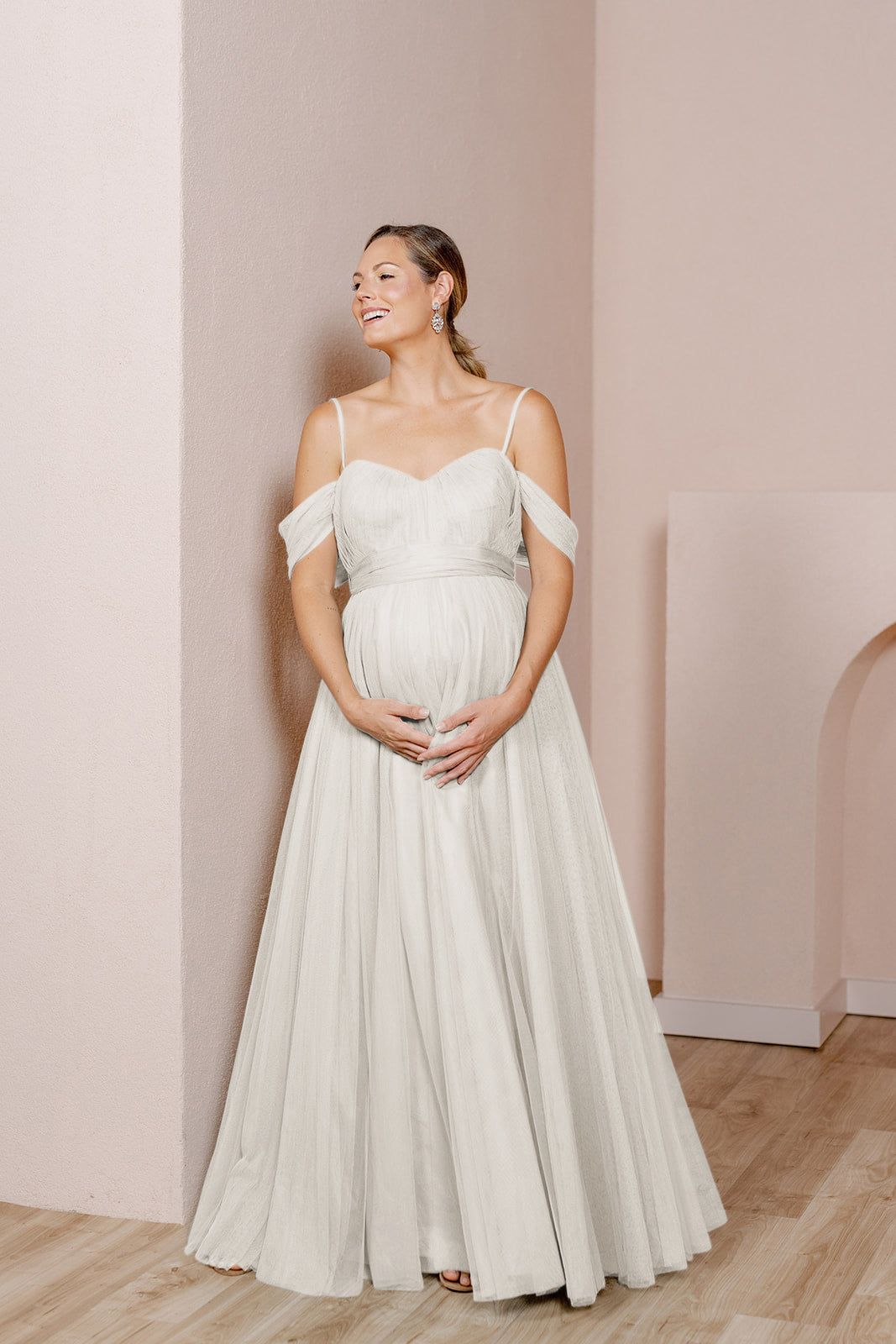 Maternity Rosalie Tulle Convertible Dress | Made To Order White Pearl
