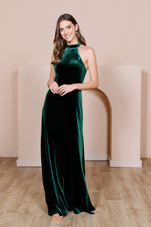 Emerald Green Velvet Bridesmaid Dress 2021 V-neck Maxi Dress with