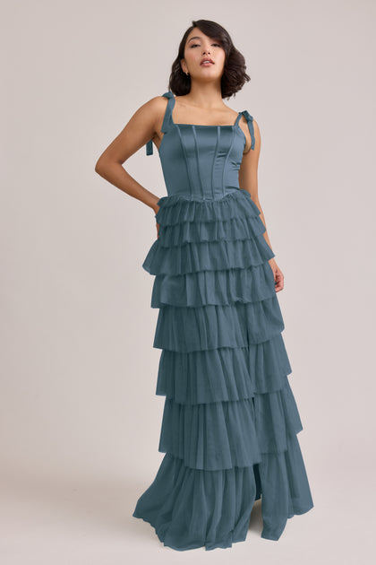 Charlotte Satin + Tulle Dress | Eucalyptus Satin / Eucalyptus Tulle