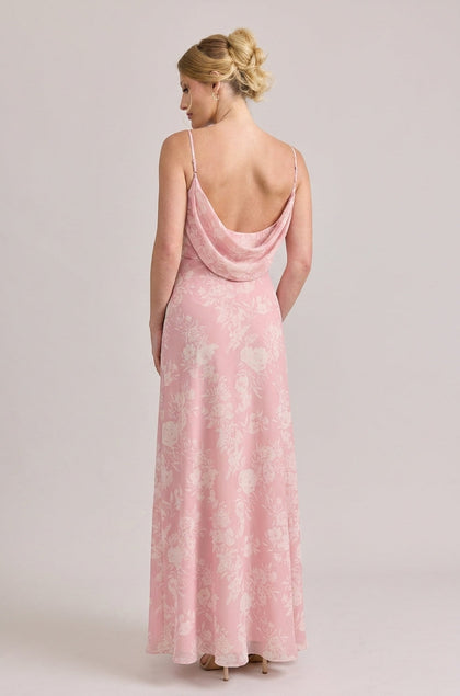 Nadia Chiffon Floral Print Dress | Made To Order | Blush Bouquet