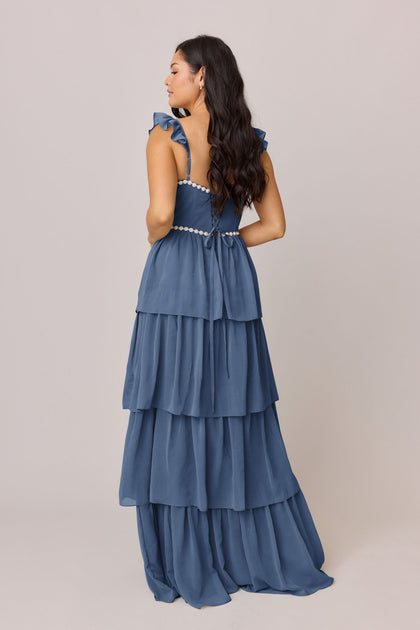Poppy Luxe Chiffon Dress | Made To Order | Dusty Blue