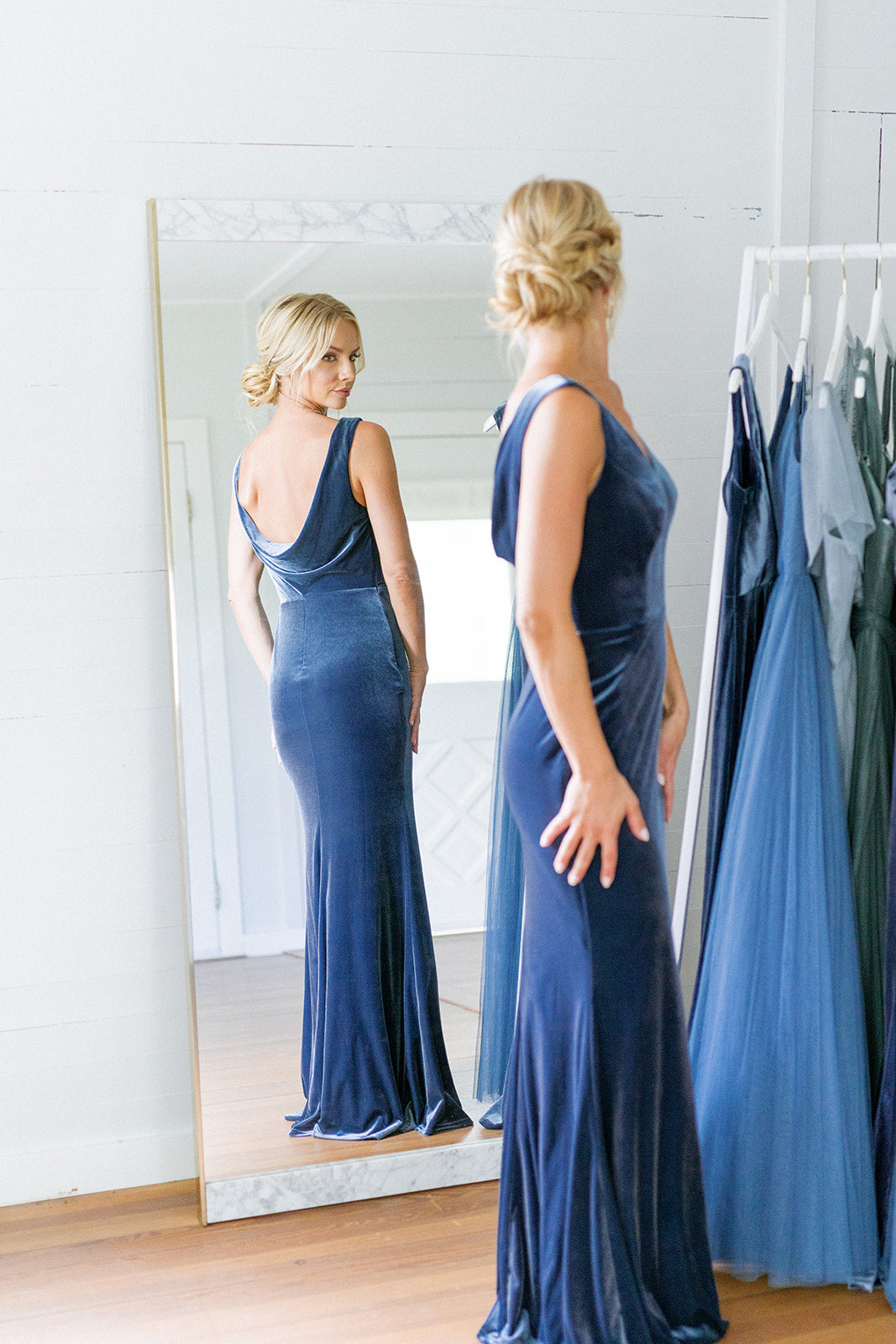 One Shoulder Navy Blue Bridesmaid Dresses Cheap Tulle Bridesamid Dress –  SheerGirl