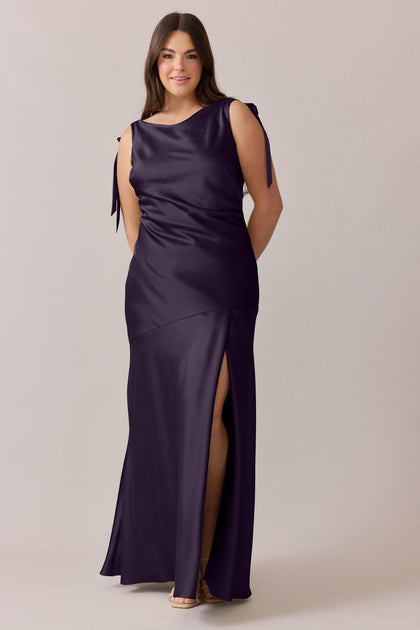 Aaliyah Satin Dress | Made To Order | Eggplant