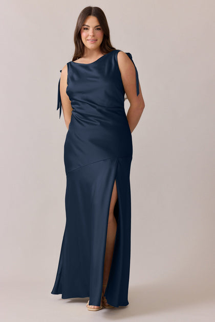 Aaliyah Satin Dress | Made To Order | Navy Blue