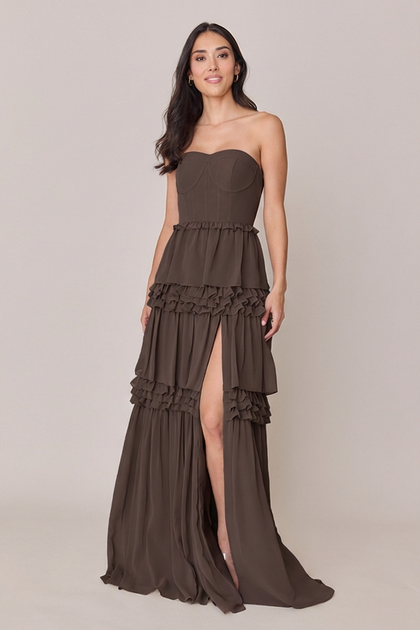 Adeline Chiffon Dress | Made To Order | Espresso