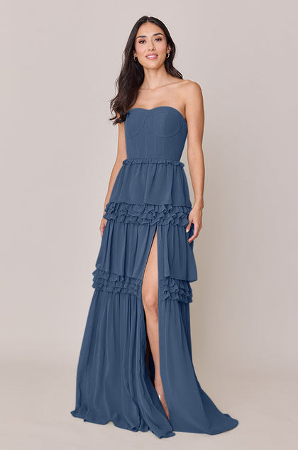 Adeline Chiffon Dress | Made To Order | Dusty Blue