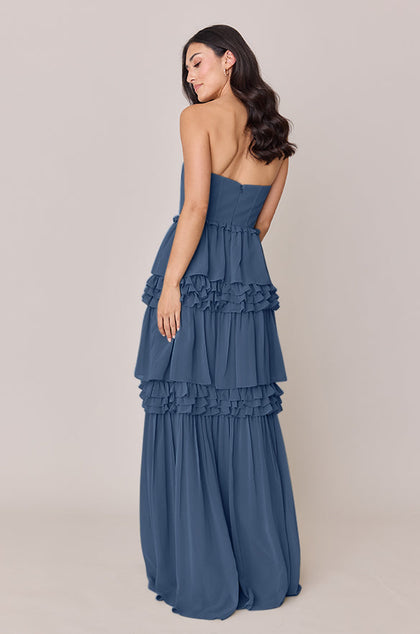 Adeline Chiffon Dress | Made To Order | Dusty Blue