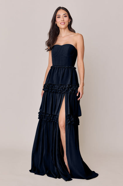 Adeline Chiffon Dress | Made To Order | Navy Blue