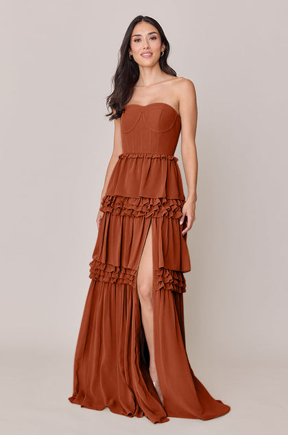 Adeline Chiffon Dress | Made To Order | Rust Orange