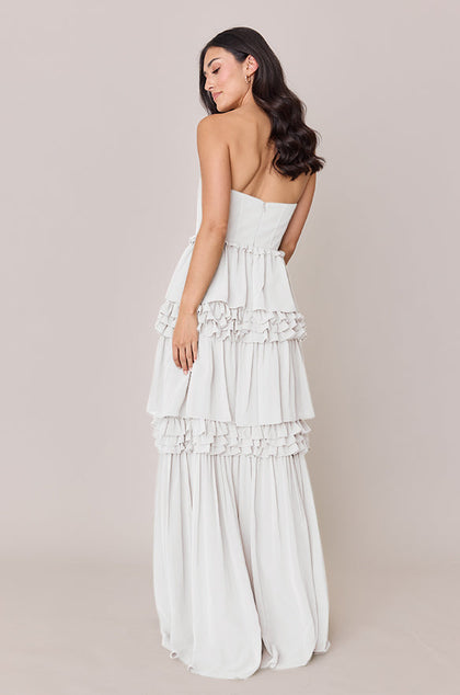 Adeline Chiffon Dress | Made To Order | White Pearl