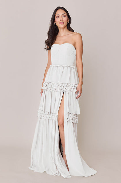 Adeline Chiffon Dress | Made To Order | White Pearl