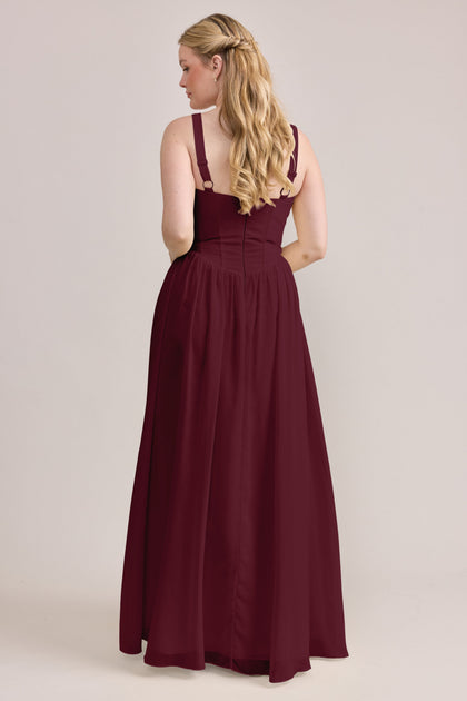 Alena Chiffon Dress | Made To Order | Cabernet