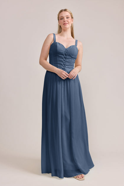 Alena Chiffon Dress | Made To Order | Dusty Blue