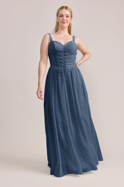Alena Chiffon Dress | Made To Order | Dusty Blue