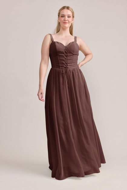 Alena Chiffon Dress | Made To Order | Mahogany