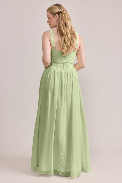 Alena Chiffon Dress | Made To Order | Matcha
