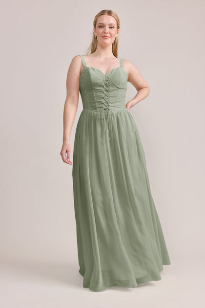 Alena Chiffon Dress | Made To Order | Moss