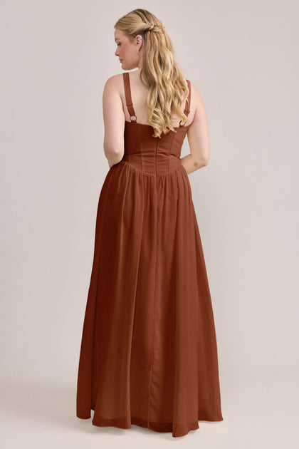 Alena Chiffon Dress | Made To Order | Rust