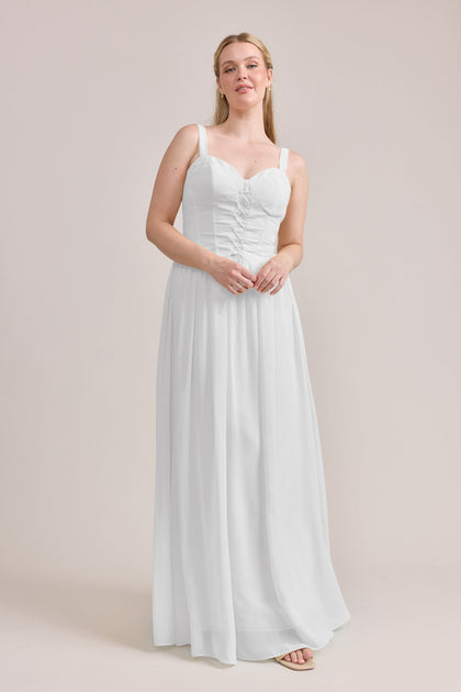 Alena Chiffon Dress | Made To Order | White Pearl